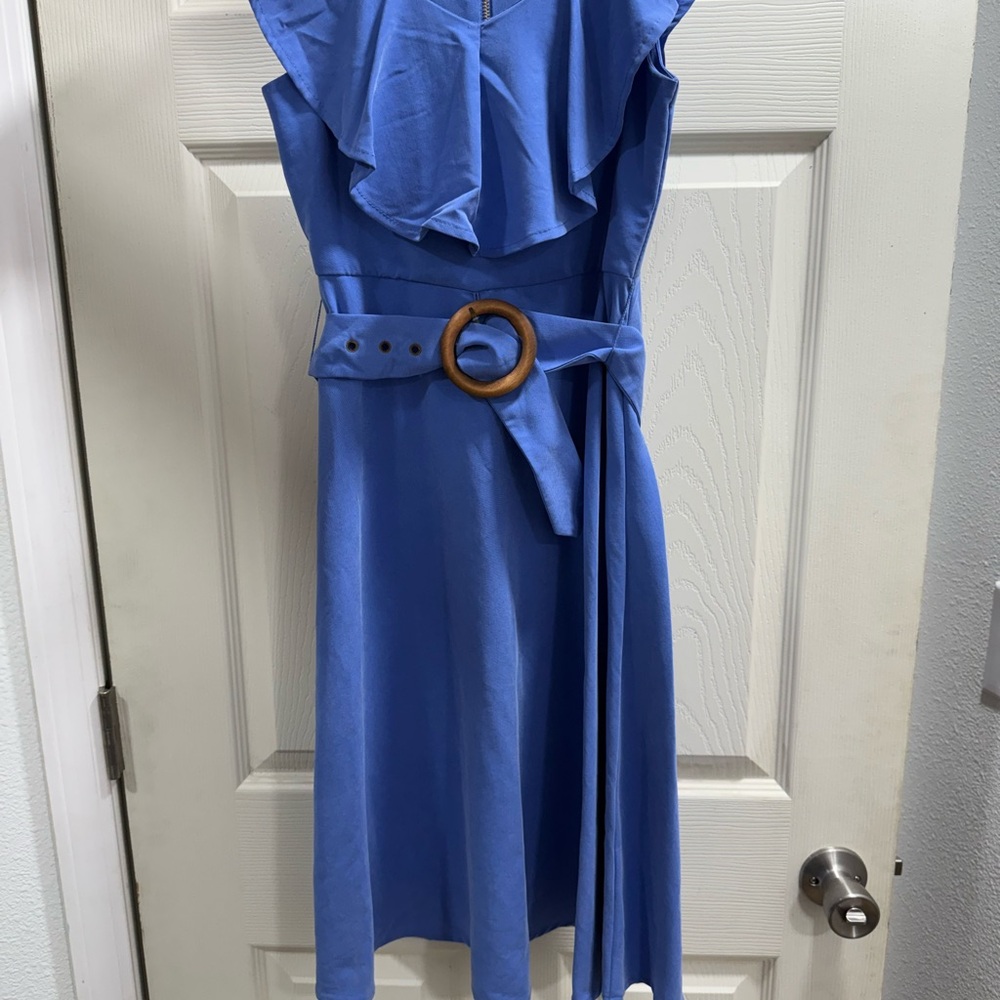 GB Girls Blue Ruffle Belted Dress